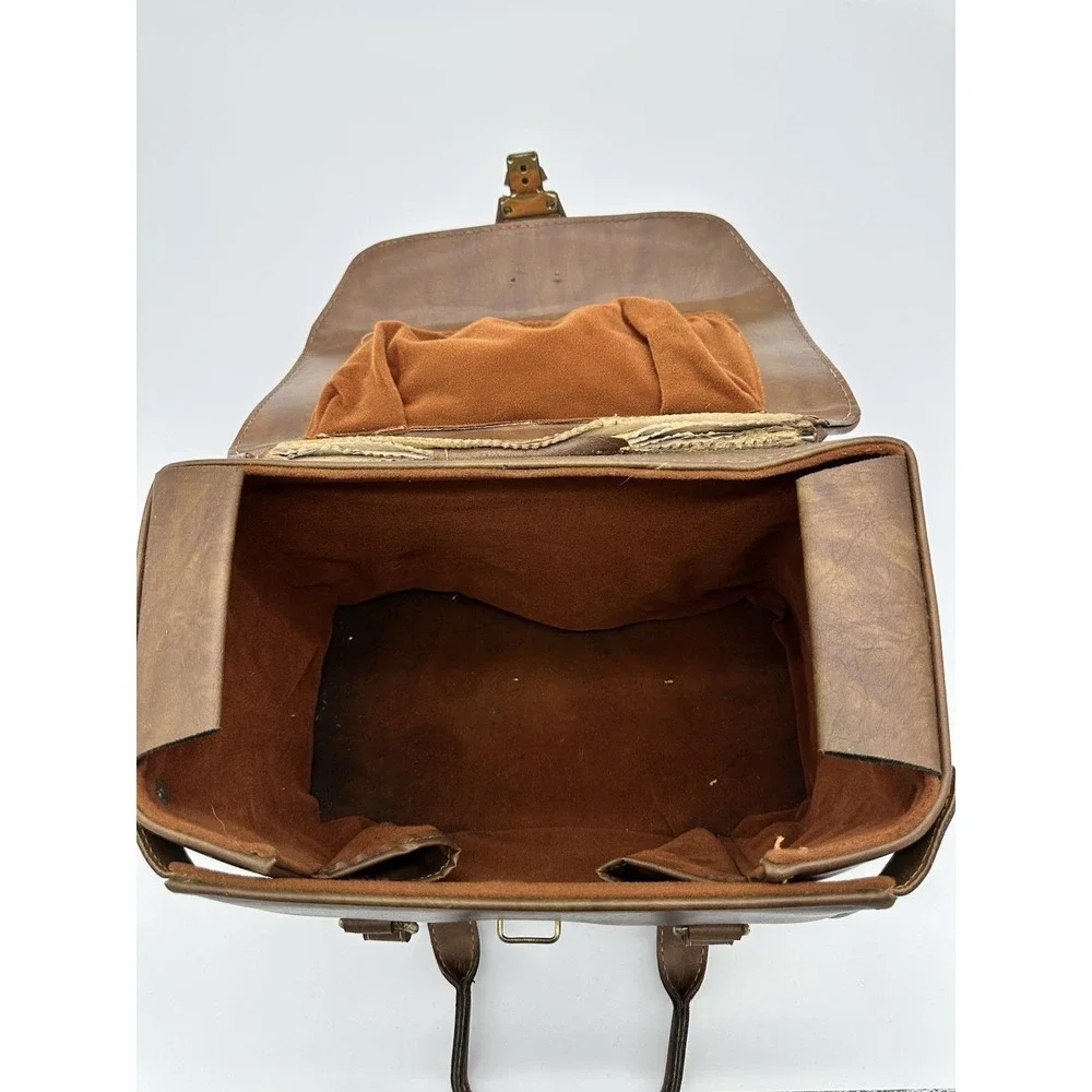 Vintage Camera Bag Satchel Case Hard Shell Faux Leather Brown Small